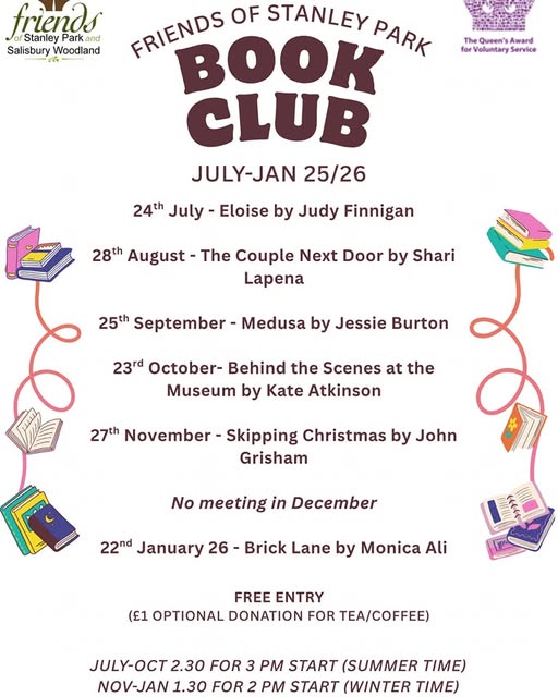 Book Club dates July 2025 to Jan 2026